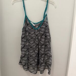 Maurices Black and White Patterned Camisole with Teal Accents